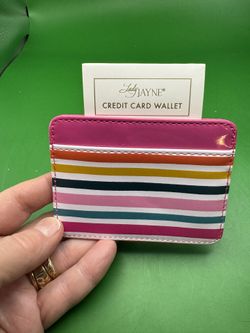 Vinyl Credit Card Wallet - Sketched MultiColors Stripes 3 card Pockets NWT