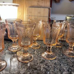 1930s Federal Glass Madrid Pink Depression Glass Goblets - Set of 8 - RARE Water Size