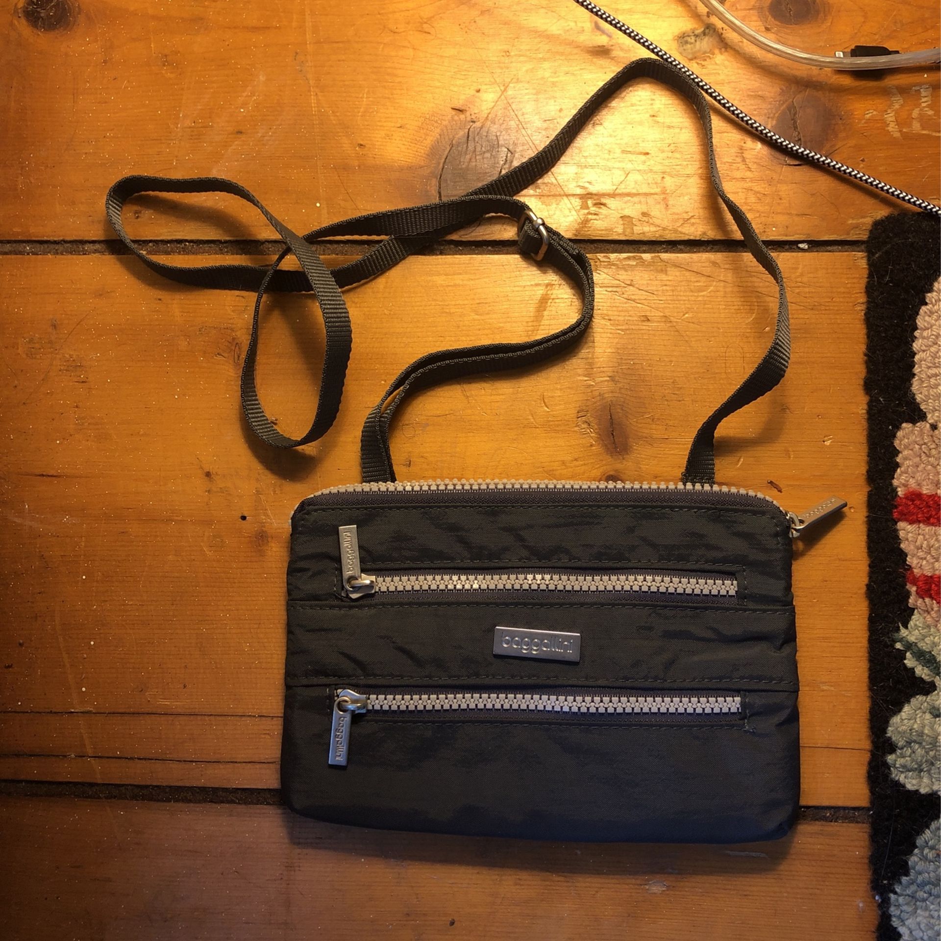 Gray Baggallini 3 zipper small crossbody bag