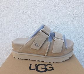 Women's UGG Goldenstar Hi Platform Slide Sandals - San Suede - Size 7, 8.5