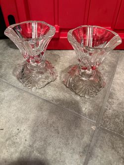 Pair of Crystal Glass Candlestick Holders