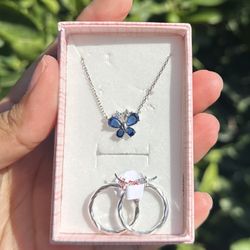 Butterfly Necklace And  Hoop Earrings 