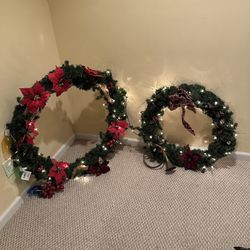 Large 3ft Decorative Wreath Vintage Christmas Poinsettia Lights 36in Holiday Dec