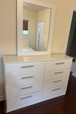 white dresser with mirror