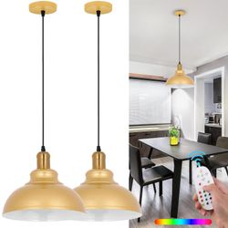 XIGUCUCN Battery Operated Pendant Lights 2 Pack,Rechargeable Pendant Light with Remote,Gold Pendant Light Fixtures for Kitchen Island,Modern Industria