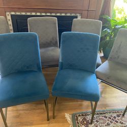 Gray And Blue Teal Velvet Dining Room Chairs With Brass Legs Set If 6