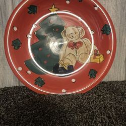 Vintage Gibson Christmas Plate – Teddy Bear & Tree Design  11 Inches Wide 