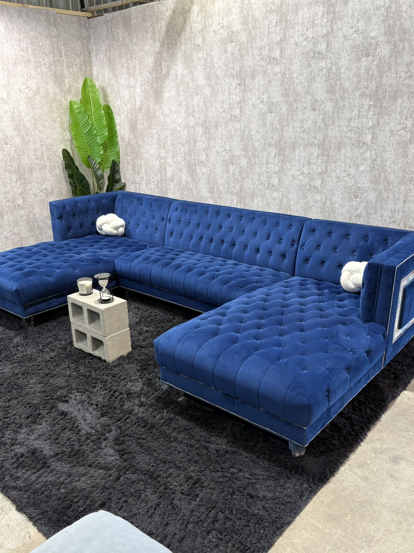 Large Blue Velvet Sectional Sofa - FREE DELIVERY $850