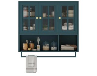 Assembled New Bathroom Wall Storage Cabinet w/ 3 Glass Doors and Towel Rack Over The Toilet Cabinet