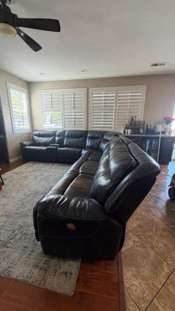 Leather large recliner sectional couch