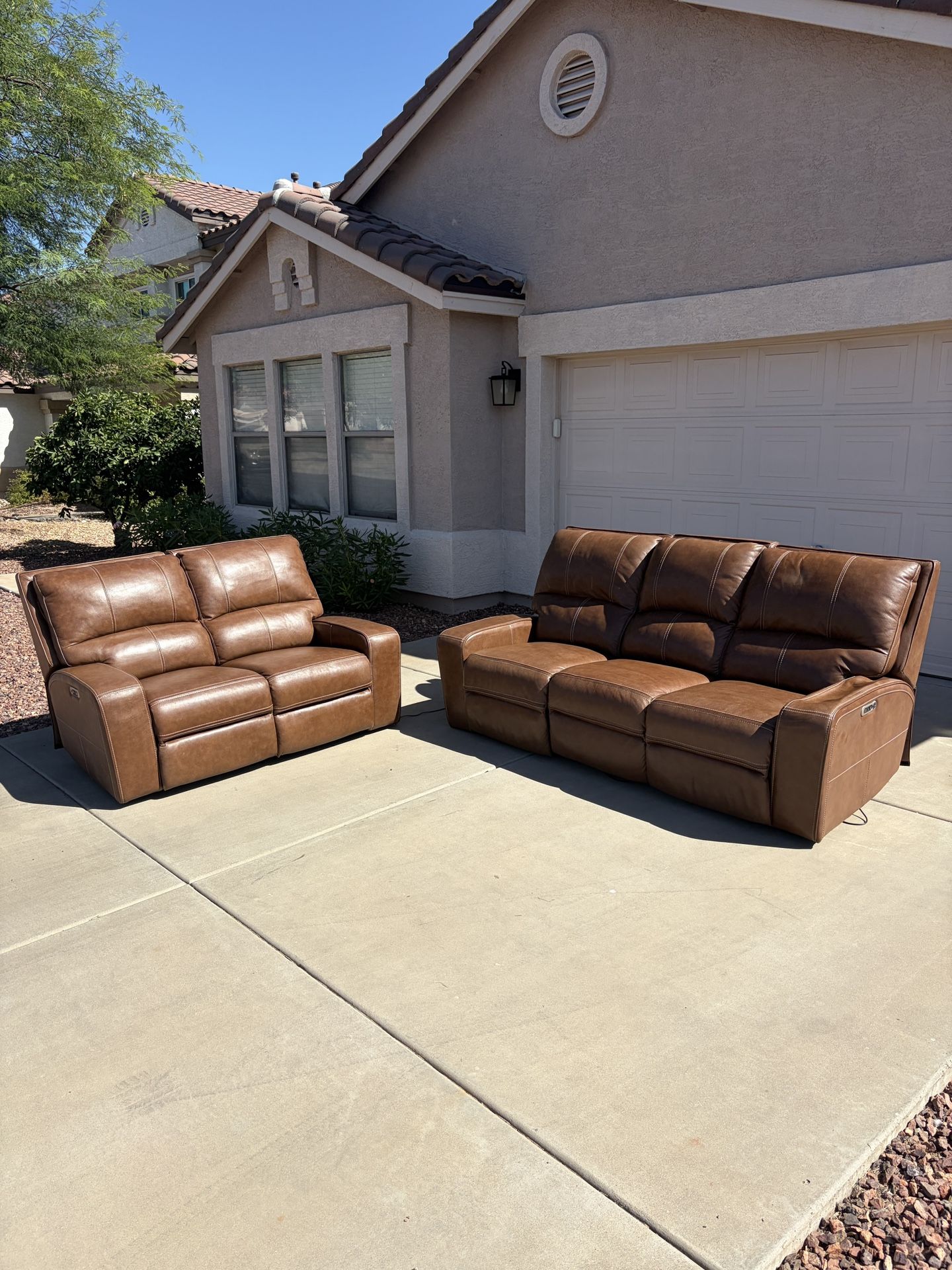Leather Two Piece Reclining Couch Set