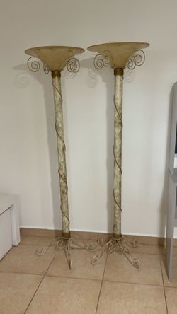 Pair of Wrought Iron Torchiere Floor Lamps