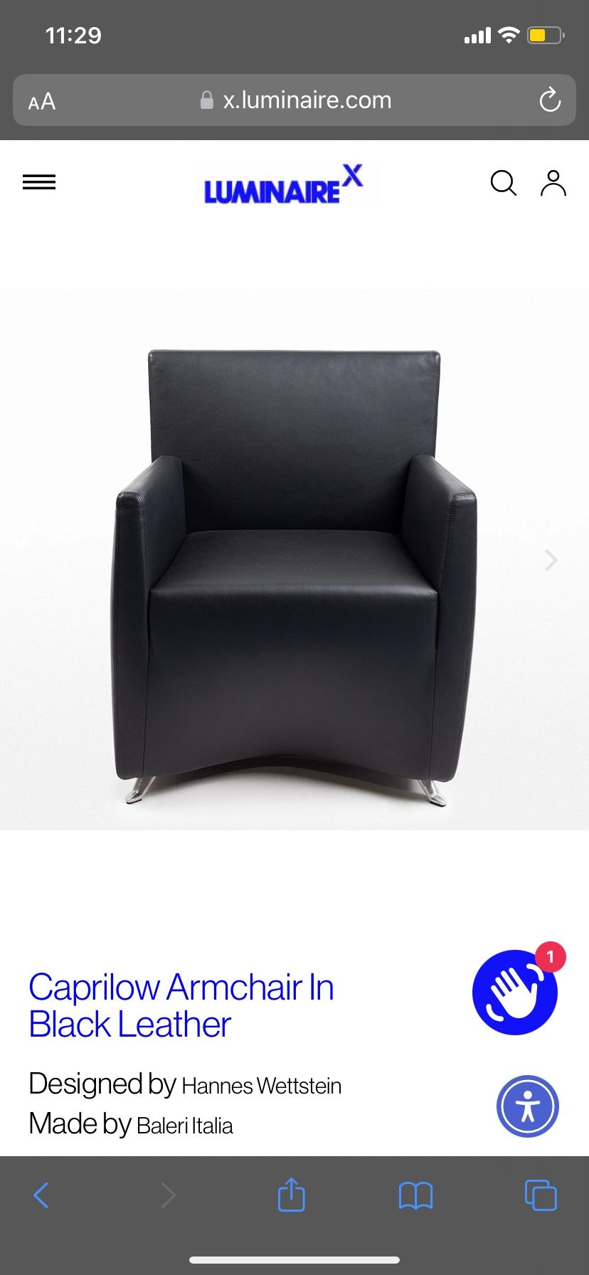 Caprilow Armchair In Black Leather, Baleri Italia