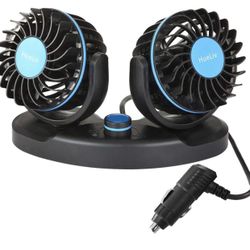 Car Fan 12V, Electric Car Cooling Fan with 360 Degree Adjustable Dual Head That Plugs into Cigarette Lighter/Low Noise Automobile Vehicle Fan for Car