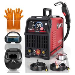 BESTMIG 135A MIG Welder - 3-in-1 Flux Core Welder, MIG/Lift TIG/Stick Welding Machine - Portable IGBT Inverter - 110V with Welder Helmet and Gloves (R