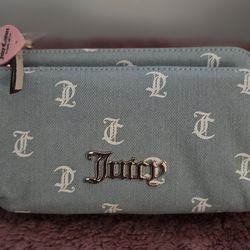 Juicy Couture Gothic Monogram Denim Days Double Zip Wallet with Strawberry Charm
