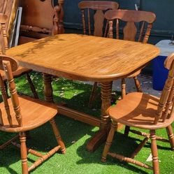 Vintage Wood Dining Table Set w/ 5 Chairs