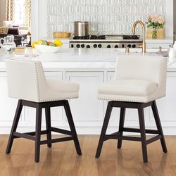 Beige Fabric Swivel Barstool set of 2