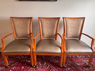 Set of 3 Wood Armchairs with Upholstered Seats