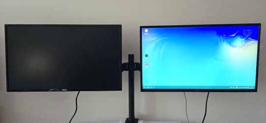 2 Dell 27" LED monitors + monitor arm + adapters