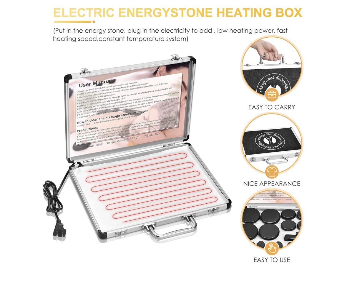 Hot Stones Massage Set, 18 Pcs Hot Stones with Warmer, Massage Stones for Professional or Home SPA, Relaxing, Healing