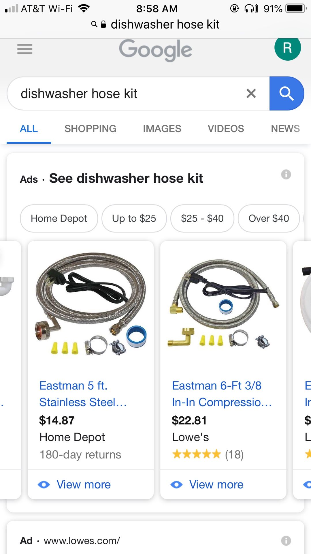 Dishwasher hose kit