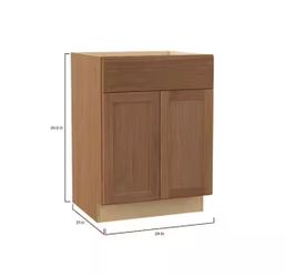 Hampton Bay Sinclair 24 in. W x 21 in. D x 34.5 in. H Assembled Bath Sink Base Bathroom Cabinet in Shaker Saddle Oak