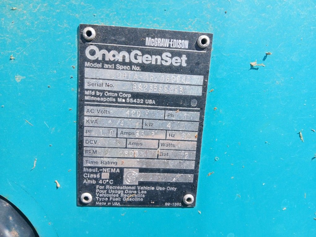 Onan Generator (Motorhome)
