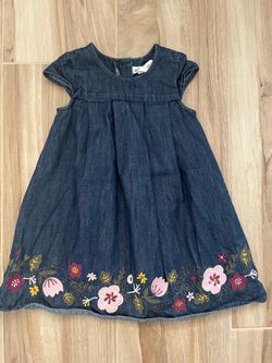 Girls Denim Dress with Floral Embroidery
