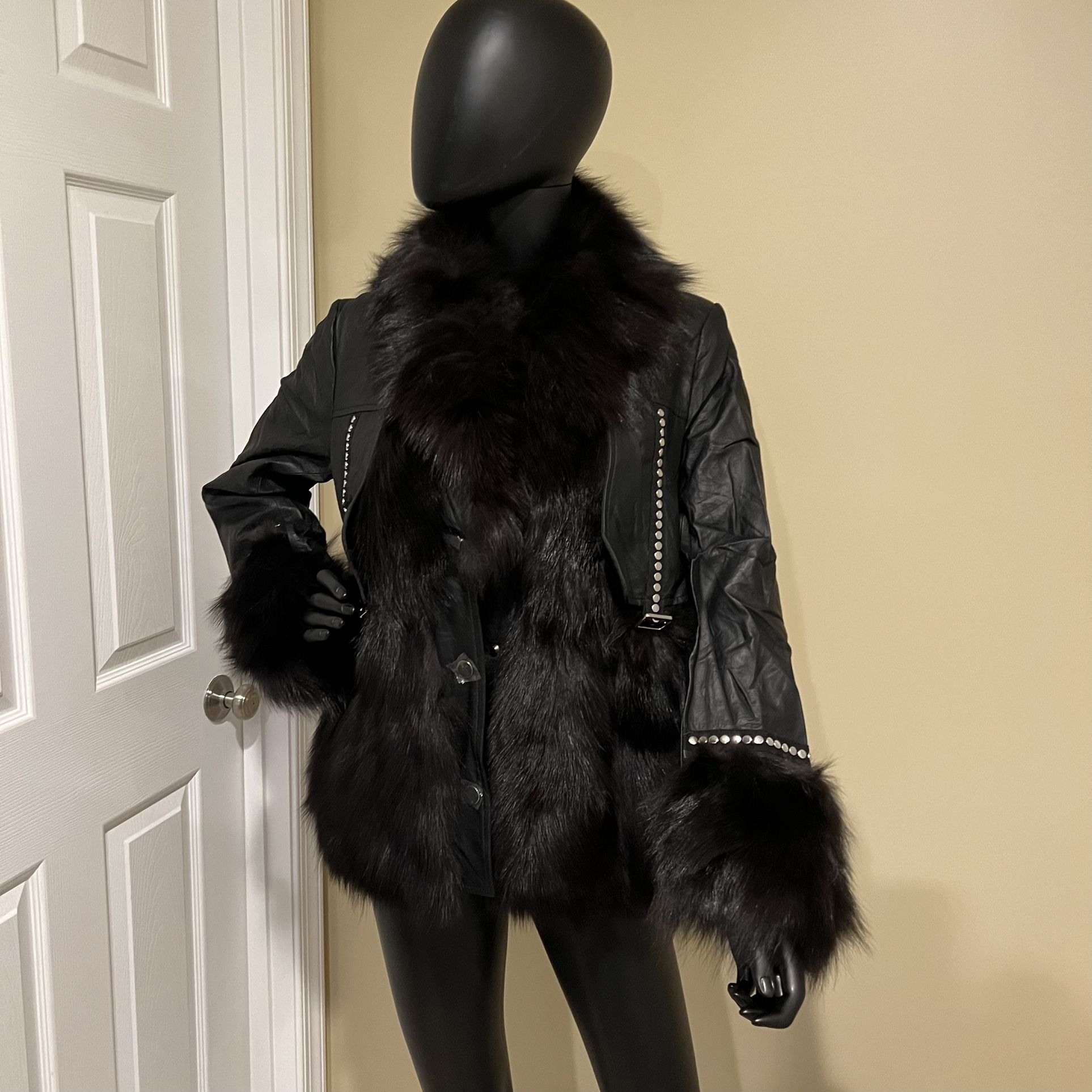 Genuine fox Fur Coat genuine leather jacket vest warm long sleeve trench bomber