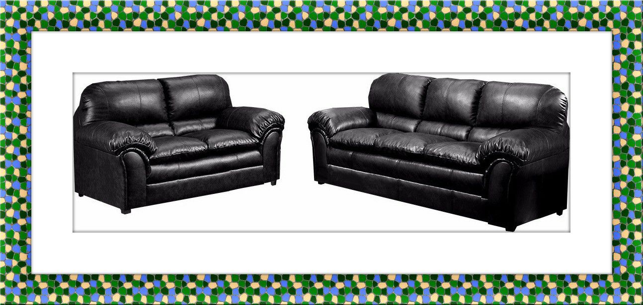 Black leather sofa and leather love seat free shipping
