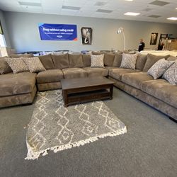 Monster 15ft Family Room Plush Memory Foam Cushion Sectional. Ready Today. Left Chaise Must Sell Can Deliver $4k