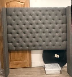 Upholstered queen size bed frame Gray/Blue color