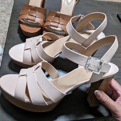 Two pairs of Ralph Lauren Soffia Burnished Leather Sandals8 (Pink and Polo Tan) $65.00