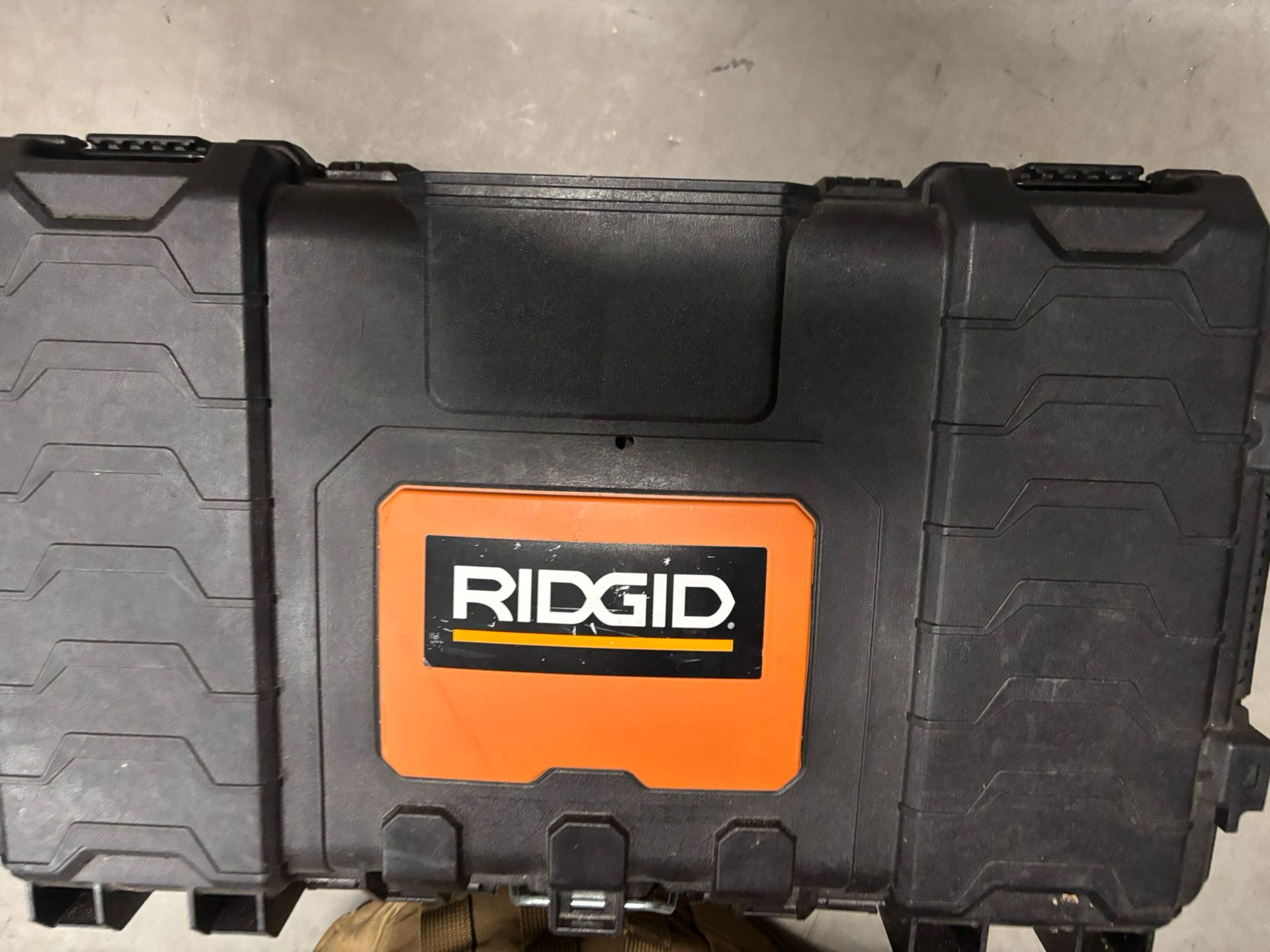 Set Of Ridgid Stackable Tool Boxes, Lot Of Screws And Two Work Lights