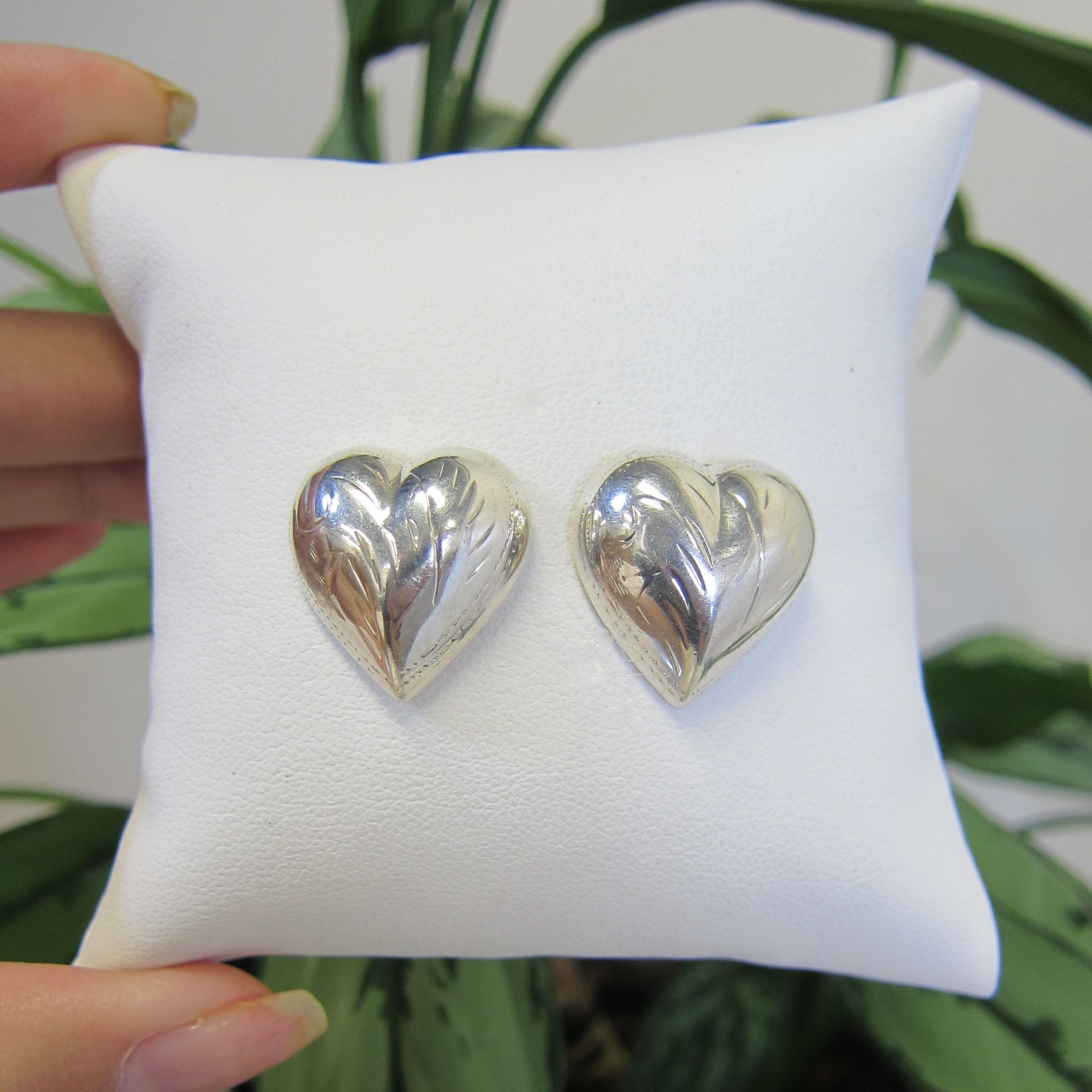 Sterling Silver Puff Heart Earrings