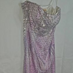 Alyce Designs Formal Purple Gown With Silver Sequins Size 14