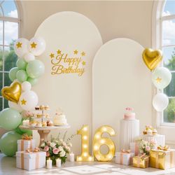 Beige Arch Backdrop Cover Set of 2 Wedding Arch Covers Stretchy Backdrop Decorations Baby Shower Bridal Shower Photo Birthday Party Beige Arch Stand C