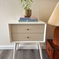 Williams Sonoma Mid-Century White Nightstand | Solid Wood | 2 Drawer Bedside Table