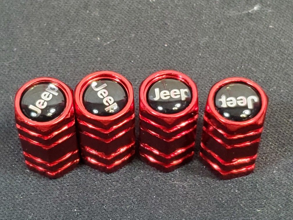 @CHV. RED ALUMINUM TIRE VALVE STEM CAPS FOR JEEP CARS