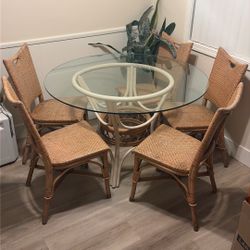Boho Rattan Dining Room Table Set