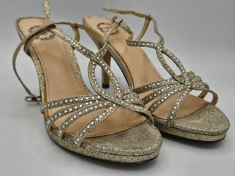 I.Miller Gold Glitter Rhinestone Strappy Heel Pumps Sz 7M