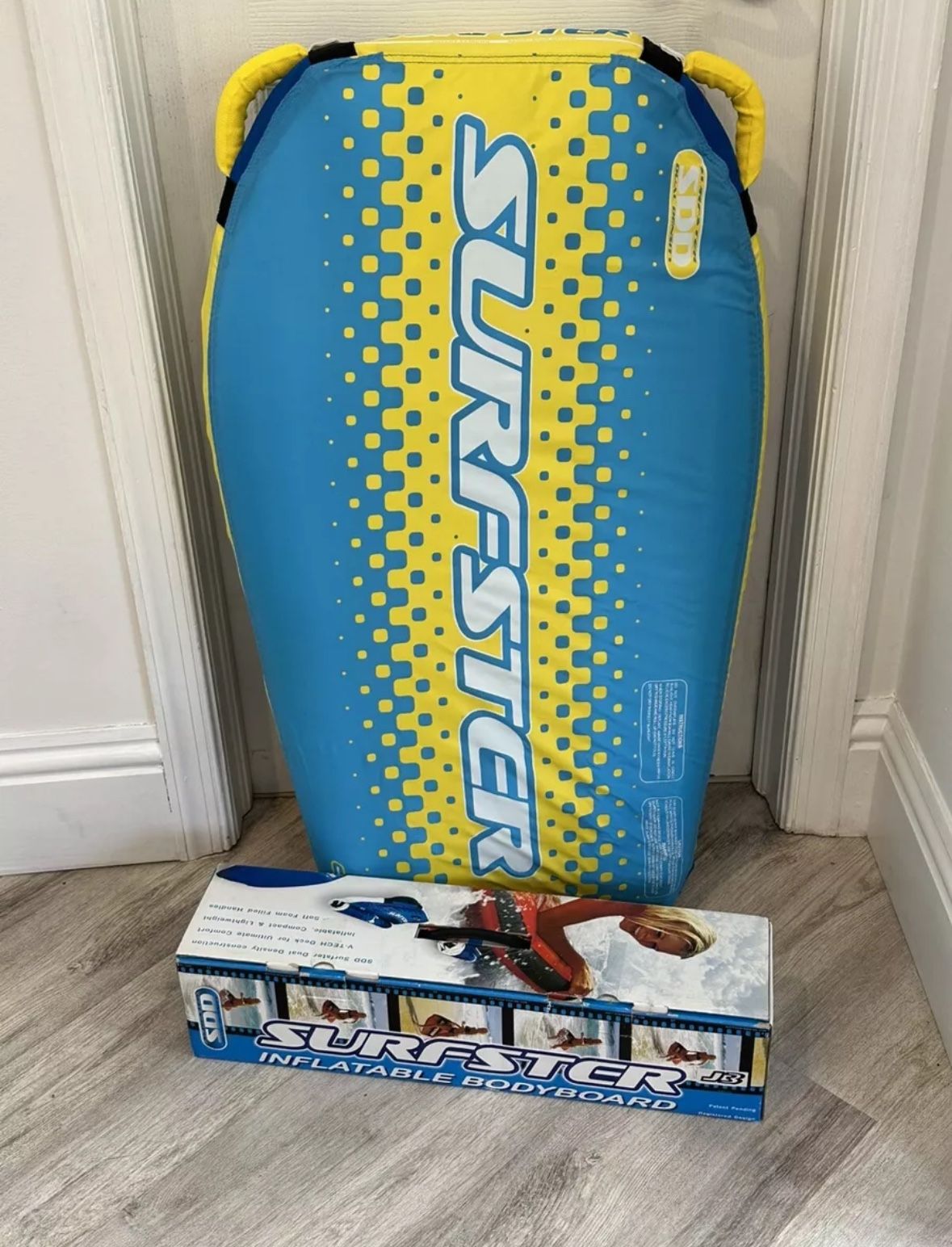 Surfster J3 Inflatable Surf Body Boogie Board Yellow Blue No Pump