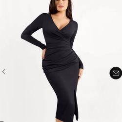 Shapewear Ruched Long Sleeve Slimming Midi Dress