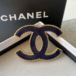 Enamel Cc Brooch Denim Blue 