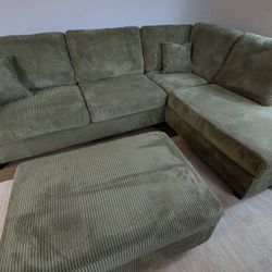 New Right Facing Chaise Corduroy Sectional.  Green.  107x76.  Free Delivery!