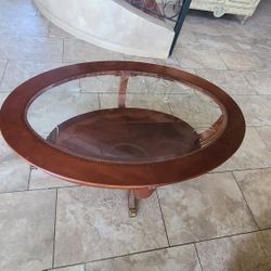 Center table solid wood with a thick glass cover