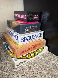Board Game Bundle: For The Girls, Mancala, Sequence, Unsolved Case Files, Trouble