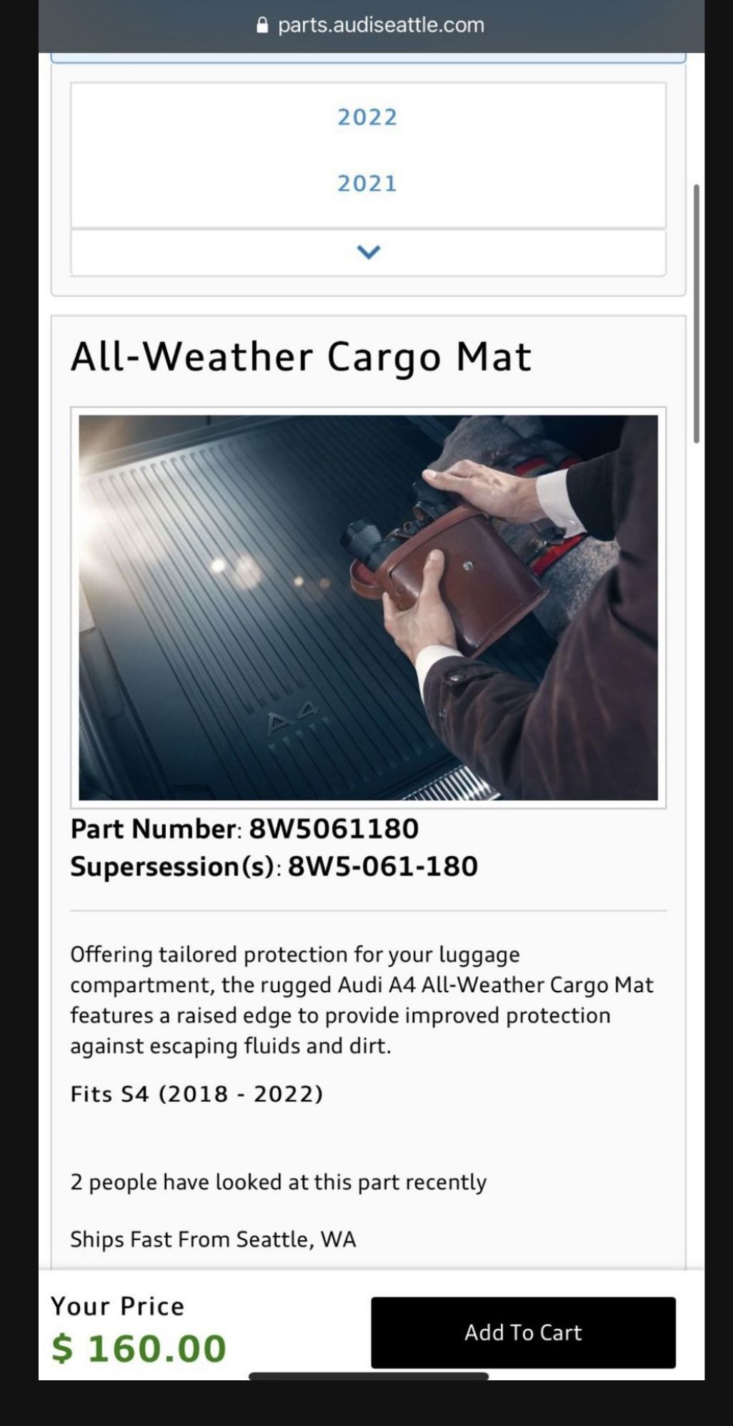 Audi S4/A4 Trunk Liner Mat