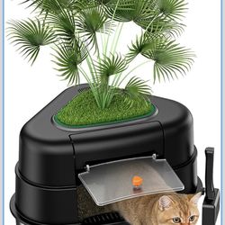 New-Hidden Plant Cat Litter Box Enclosure with Artificial Plant, Decorative Planter, Vented Carbon Filter for Odor Control, Easy-to-Clean Stainless St